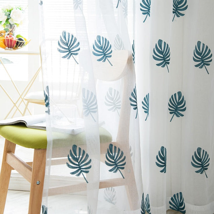 DIHIN HOME Pastoral Banana Leaves Embroidered,Sheer Curtain, Grommet Window Curtain for Living Room ,52x63-inch,1 Panel Roman Shades Curtains Window Blinds custom curtains blackout curtains curtains for living room sheer curtains curtain fabric linen curtains kitchen curtains velvet curtains pinch pleat curtains bay window curtains outdoor curtains pleated curtains floral curtains dining room curtains kitchen valances drapes for bedroom patio curtains nursery curtains grommet curtains