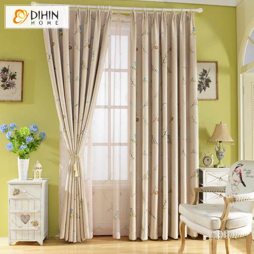 DIHIN HOME Pastoral Beige Color Birds Printed,Blackout Grommet Window Curtain for Living Room,1 Panel Roman Shades Curtains Window Blinds custom curtains blackout curtains curtains for living room sheer curtains curtain fabric linen curtains kitchen curtains velvet curtains pinch pleat curtains bay window curtains outdoor curtains pleated curtains floral curtains dining room curtains kitchen valances drapes for bedroom patio curtains nursery curtains grommet curtains