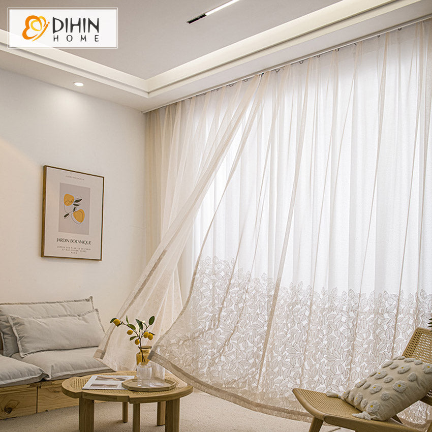 DIHIN HOME Pastoral Beige Leaves Embroidered,Sheer Curtain,Blackout Grommet Window Curtain for Living Room ,52x63-inch,1 Panel Roman Shades Curtains Window Blinds custom curtains blackout curtains curtains for living room sheer curtains curtain fabric linen curtains kitchen curtains velvet curtains pinch pleat curtains bay window curtains outdoor curtains pleated curtains floral curtains dining room curtains kitchen valances drapes for bedroom patio curtains nursery curtains grommet curtains