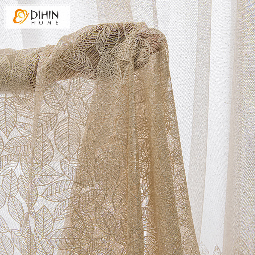 DIHIN HOME Pastoral Beige Leaves Embroidered,Sheer Curtain,Blackout Grommet Window Curtain for Living Room ,52x63-inch,1 Panel Roman Shades Curtains Window Blinds custom curtains blackout curtains curtains for living room sheer curtains curtain fabric linen curtains kitchen curtains velvet curtains pinch pleat curtains bay window curtains outdoor curtains pleated curtains floral curtains dining room curtains kitchen valances drapes for bedroom patio curtains nursery curtains grommet curtains