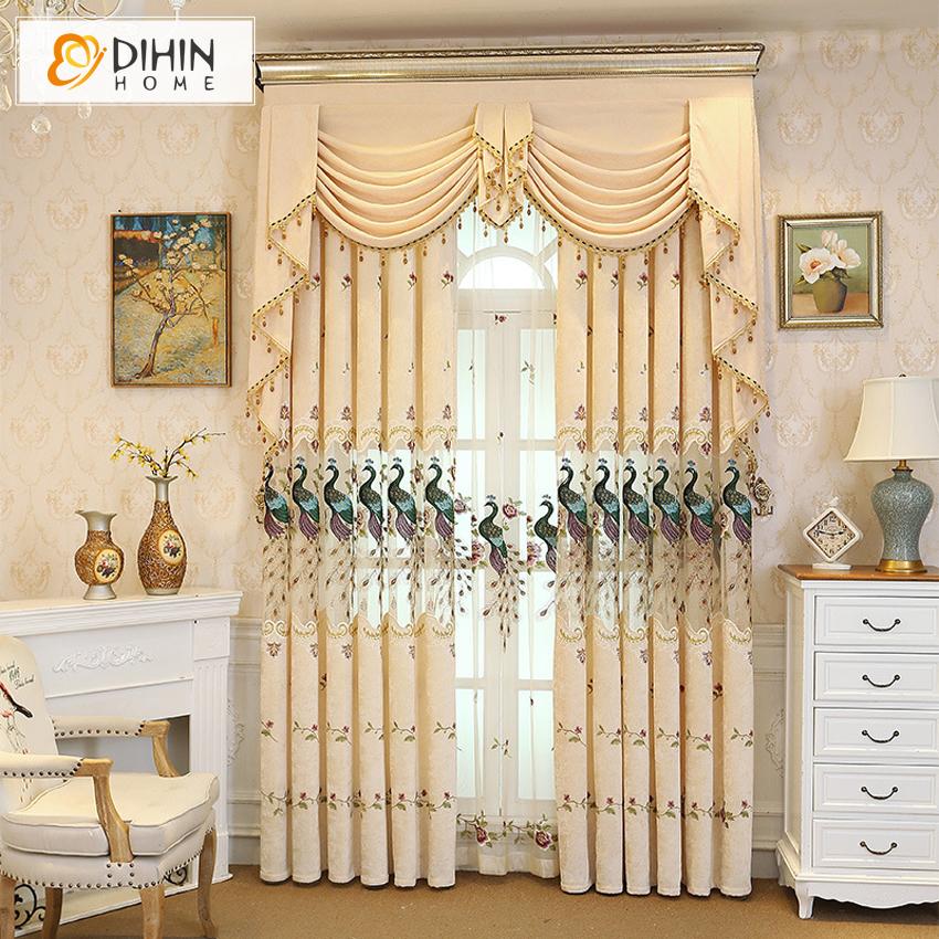 DIHIN HOME Pastoral Beige Peacock Embroidered Curtain Luxury Valance ,Blackout Curtains Grommet Window Curtain for Living Room ,52x84-inch,1 Panel Roman Shades Curtains Window Blinds custom curtains blackout curtains curtains for living room sheer curtains curtain fabric linen curtains kitchen curtains velvet curtains pinch pleat curtains bay window curtains outdoor curtains pleated curtains floral curtains dining room curtains kitchen valances drapes for bedroom patio curtains nursery curtains grommet curt