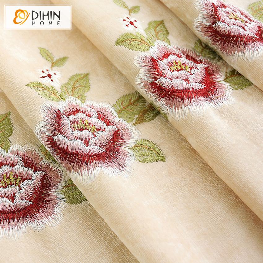 DIHIN HOME Pastoral Beige Peacock Embroidered Curtain Luxury Valance ,Blackout Curtains Grommet Window Curtain for Living Room ,52x84-inch,1 Panel Roman Shades Curtains Window Blinds custom curtains blackout curtains curtains for living room sheer curtains curtain fabric linen curtains kitchen curtains velvet curtains pinch pleat curtains bay window curtains outdoor curtains pleated curtains floral curtains dining room curtains kitchen valances drapes for bedroom patio curtains nursery curtains grommet curt