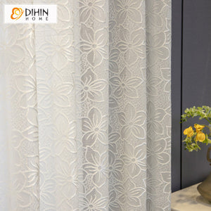 DIHIN HOME Pastoral Big Flowers Embroidered Sheer Curtain, Grommet Window Curtain for Living Room ,52x63-inch,1 Panel Roman Shades Curtains Window Blinds custom curtains blackout curtains curtains for living room sheer curtains curtain fabric linen curtains kitchen curtains velvet curtains pinch pleat curtains bay window curtains outdoor curtains pleated curtains floral curtains dining room curtains kitchen valances drapes for bedroom patio curtains nursery curtains grommet curtains