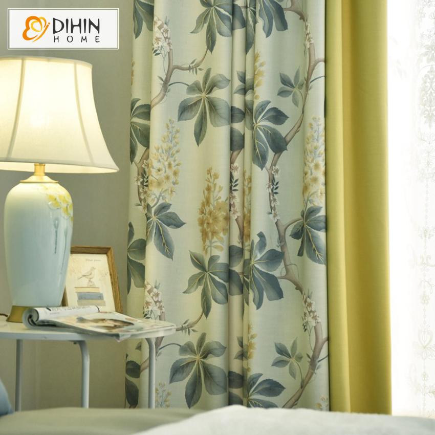 DIHIN HOME Pastoral Big Leaves Printed Curtains With Yellow Fabric,Blackout Grommet Window Curtain for Living Room ,52x63-inch,1 Panel Roman Shades Curtains Window Blinds custom curtains blackout curtains curtains for living room sheer curtains curtain fabric linen curtains kitchen curtains velvet curtains pinch pleat curtains bay window curtains outdoor curtains pleated curtains floral curtains dining room curtains kitchen valances drapes for bedroom patio curtains nursery curtains grommet curtains
