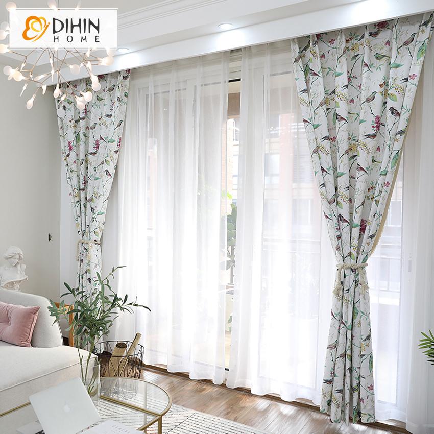 DIHIN HOME Pastoral Bird and Flower Printed,Blackout Grommet Window Curtain for Living Room ,52x63-inch,1 Panel Roman Shades Curtains Window Blinds custom curtains blackout curtains curtains for living room sheer curtains curtain fabric linen curtains kitchen curtains velvet curtains pinch pleat curtains bay window curtains outdoor curtains pleated curtains floral curtains dining room curtains kitchen valances drapes for bedroom patio curtains nursery curtains grommet curtains