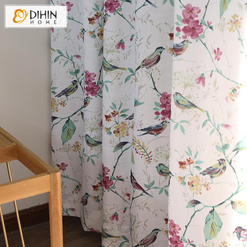 DIHIN HOME Pastoral Bird and Flower Printed,Blackout Grommet Window Curtain for Living Room ,52x63-inch,1 Panel Roman Shades Curtains Window Blinds custom curtains blackout curtains curtains for living room sheer curtains curtain fabric linen curtains kitchen curtains velvet curtains pinch pleat curtains bay window curtains outdoor curtains pleated curtains floral curtains dining room curtains kitchen valances drapes for bedroom patio curtains nursery curtains grommet curtains