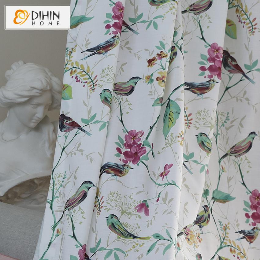 DIHIN HOME Pastoral Bird and Flower Printed,Blackout Grommet Window Curtain for Living Room ,52x63-inch,1 Panel Roman Shades Curtains Window Blinds custom curtains blackout curtains curtains for living room sheer curtains curtain fabric linen curtains kitchen curtains velvet curtains pinch pleat curtains bay window curtains outdoor curtains pleated curtains floral curtains dining room curtains kitchen valances drapes for bedroom patio curtains nursery curtains grommet curtains