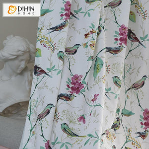 DIHIN HOME Pastoral Bird and Flower Printed,Blackout Grommet Window Curtain for Living Room ,52x63-inch,1 Panel Roman Shades Curtains Window Blinds custom curtains blackout curtains curtains for living room sheer curtains curtain fabric linen curtains kitchen curtains velvet curtains pinch pleat curtains bay window curtains outdoor curtains pleated curtains floral curtains dining room curtains kitchen valances drapes for bedroom patio curtains nursery curtains grommet curtains