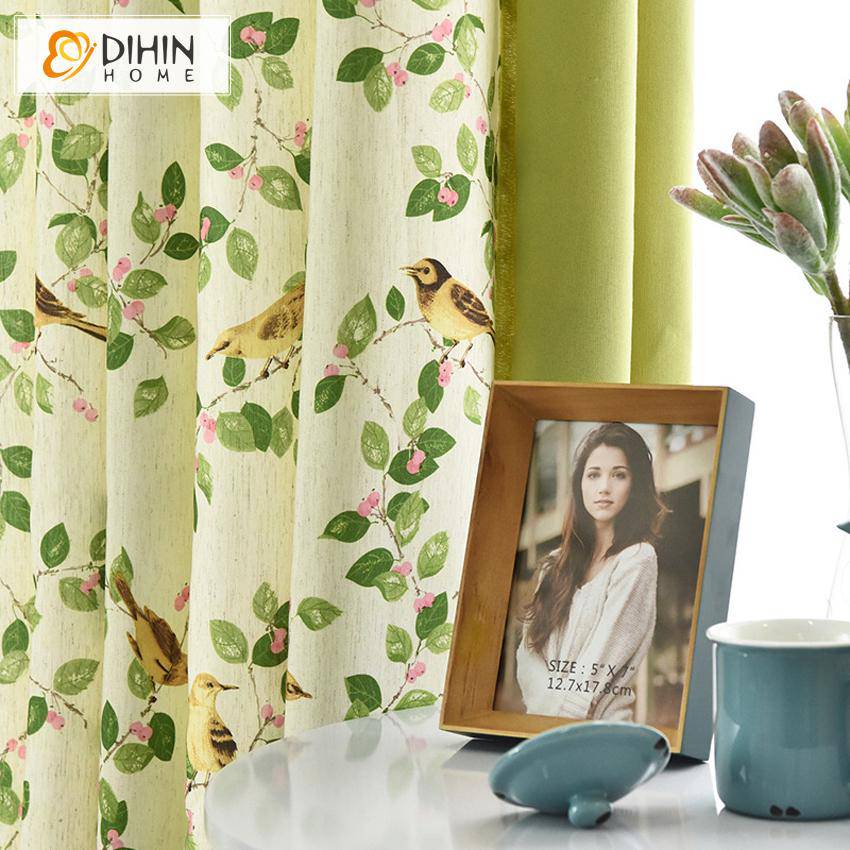 DIHIN HOME Pastoral Bird and Flower Printed Curtains ,Blackout Grommet Window Curtain for Living Room ,52x63-inch,1 Panel Roman Shades Curtains Window Blinds custom curtains blackout curtains curtains for living room sheer curtains curtain fabric linen curtains kitchen curtains velvet curtains pinch pleat curtains bay window curtains outdoor curtains pleated curtains floral curtains dining room curtains kitchen valances drapes for bedroom patio curtains nursery curtains grommet curtains