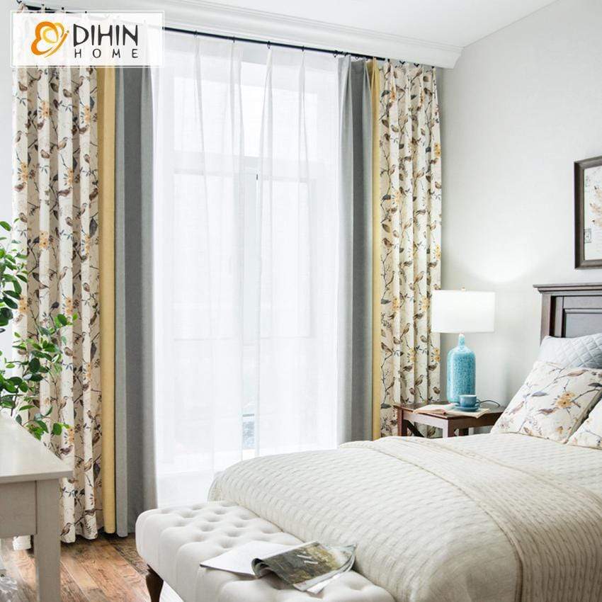 DIHIN HOME Pastoral Bird and Tree Printed Spliced Curtains，Blackout Grommet Window Curtain for Living Room ,52x63-inch,1 Panel Roman Shades Curtains Window Blinds custom curtains blackout curtains curtains for living room sheer curtains curtain fabric linen curtains kitchen curtains velvet curtains pinch pleat curtains bay window curtains outdoor curtains pleated curtains floral curtains dining room curtains kitchen valances drapes for bedroom patio curtains nursery curtains grommet curtains