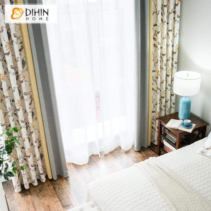 DIHIN HOME Pastoral Bird and Tree Printed Spliced Curtains，Blackout Grommet Window Curtain for Living Room ,52x63-inch,1 Panel Roman Shades Curtains Window Blinds custom curtains blackout curtains curtains for living room sheer curtains curtain fabric linen curtains kitchen curtains velvet curtains pinch pleat curtains bay window curtains outdoor curtains pleated curtains floral curtains dining room curtains kitchen valances drapes for bedroom patio curtains nursery curtains grommet curtains