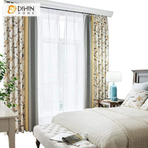 DIHIN HOME Pastoral Bird and Tree Printed Spliced Curtains，Blackout Grommet Window Curtain for Living Room ,52x63-inch,1 Panel Roman Shades Curtains Window Blinds custom curtains blackout curtains curtains for living room sheer curtains curtain fabric linen curtains kitchen curtains velvet curtains pinch pleat curtains bay window curtains outdoor curtains pleated curtains floral curtains dining room curtains kitchen valances drapes for bedroom patio curtains nursery curtains grommet curtains