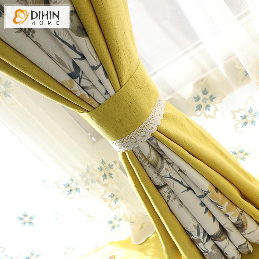 DIHIN HOME Pastoral Birds and Leaves Printed Curtain With Valance ,Blackout Curtains Grommet Window Curtain for Living Room ,52x84-inch,1 Panel Roman Shades Window Curtains Curtains Window Blinds Curtains Drapes linen drapery curtains and drapes windows drapes custom curtains blackout curtains curtains for living room window shades sheer curtains curtain fabric window treatments custom drapery
