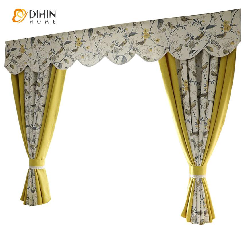 DIHIN HOME Pastoral Birds and Leaves Printed Curtain With Valance ,Blackout Curtains Grommet Window Curtain for Living Room ,52x84-inch,1 Panel Roman Shades Window Curtains Curtains Window Blinds Curtains Drapes linen drapery curtains and drapes windows drapes custom curtains blackout curtains curtains for living room window shades sheer curtains curtain fabric window treatments custom drapery
