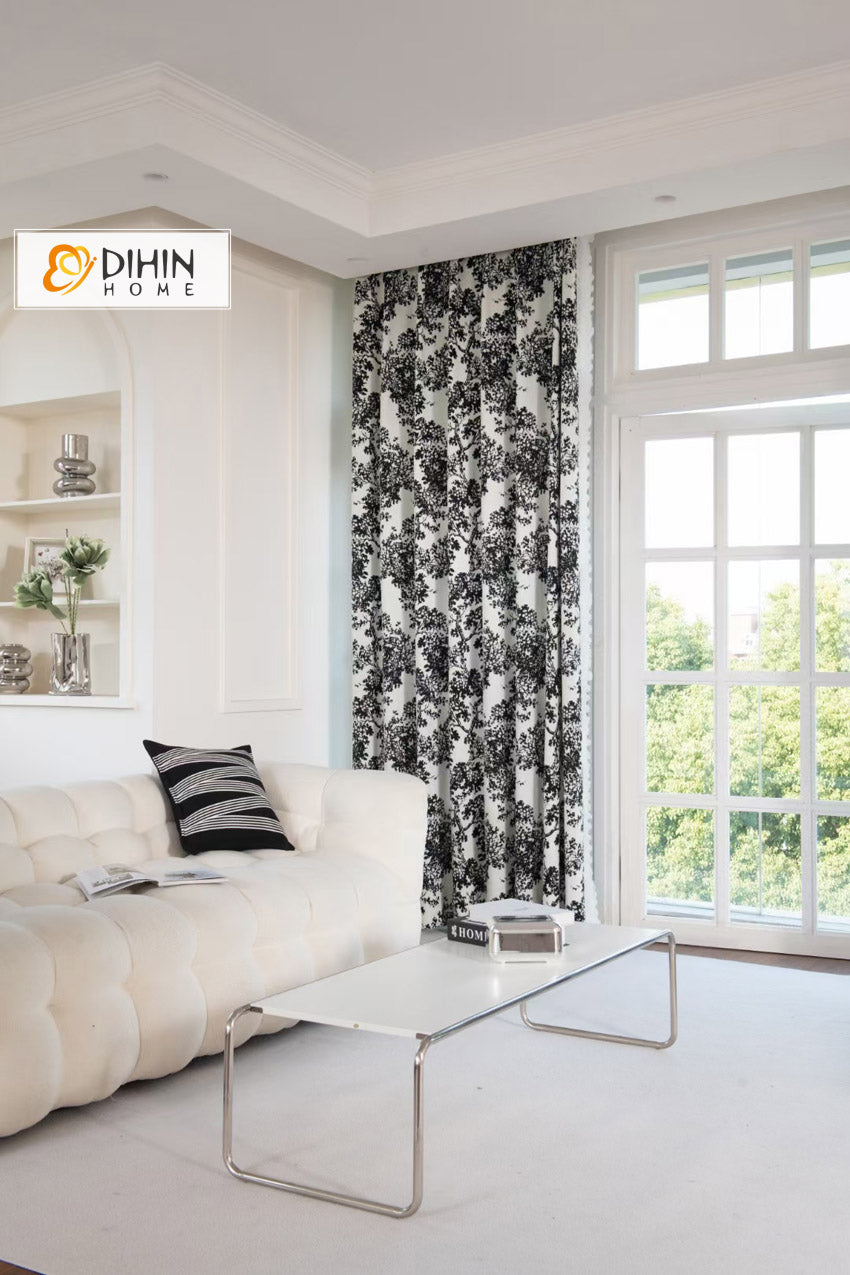 DIHIN HOME Pastoral Black Pattern Printed,Blackout Grommet Window Curtain for Living Room ,52x63-inch,1 Panel Roman Shades Curtains Window Blinds custom curtains blackout curtains curtains for living room sheer curtains curtain fabric linen curtains kitchen curtains velvet curtains pinch pleat curtains bay window curtains outdoor curtains pleated curtains floral curtains dining room curtains kitchen valances drapes for bedroom patio curtains nursery curtains grommet curtains