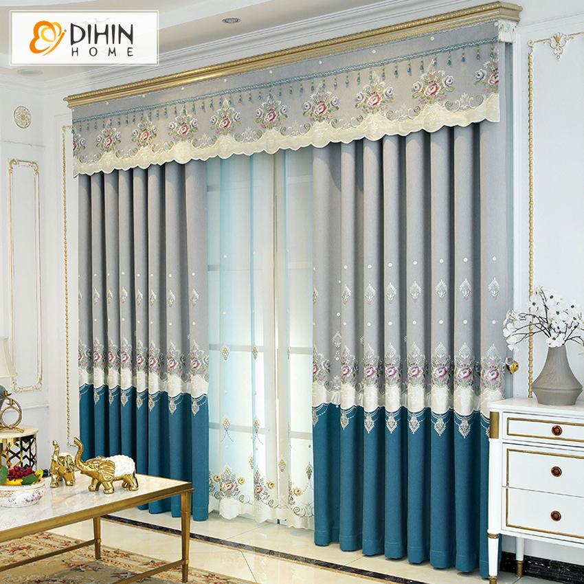 DIHIN HOME Pastoral Blue and Grey Embroidered Curtain Luxury Valance ,Blackout Curtains Grommet Window Curtain for Living Room ,52x84-inch,1 Panel Roman Shades Curtains Window Blinds custom curtains blackout curtains curtains for living room sheer curtains curtain fabric linen curtains kitchen curtains velvet curtains pinch pleat curtains bay window curtains outdoor curtains pleated curtains floral curtains dining room curtains kitchen valances drapes for bedroom patio curtains nursery curtains grommet curt