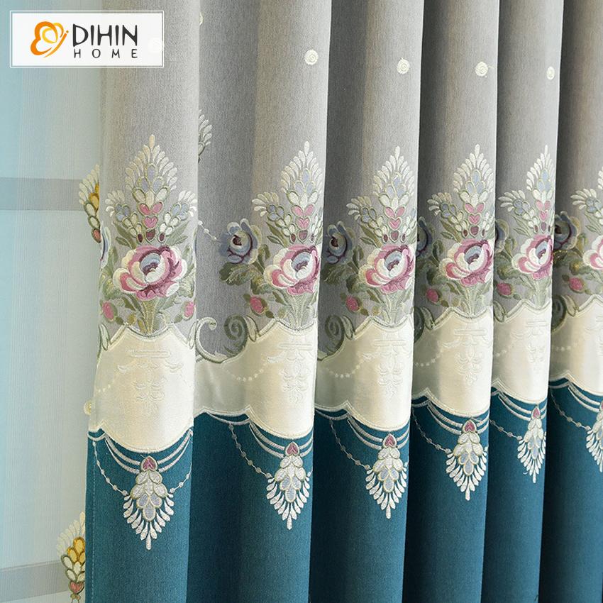 DIHIN HOME Pastoral Blue and Grey Embroidered Curtain Luxury Valance ,Blackout Curtains Grommet Window Curtain for Living Room ,52x84-inch,1 Panel Roman Shades Curtains Window Blinds custom curtains blackout curtains curtains for living room sheer curtains curtain fabric linen curtains kitchen curtains velvet curtains pinch pleat curtains bay window curtains outdoor curtains pleated curtains floral curtains dining room curtains kitchen valances drapes for bedroom patio curtains nursery curtains grommet curt
