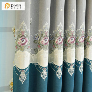 DIHIN HOME Pastoral Blue and Grey Embroidered Curtain Luxury Valance ,Blackout Curtains Grommet Window Curtain for Living Room ,52x84-inch,1 Panel Roman Shades Curtains Window Blinds custom curtains blackout curtains curtains for living room sheer curtains curtain fabric linen curtains kitchen curtains velvet curtains pinch pleat curtains bay window curtains outdoor curtains pleated curtains floral curtains dining room curtains kitchen valances drapes for bedroom patio curtains nursery curtains grommet curt