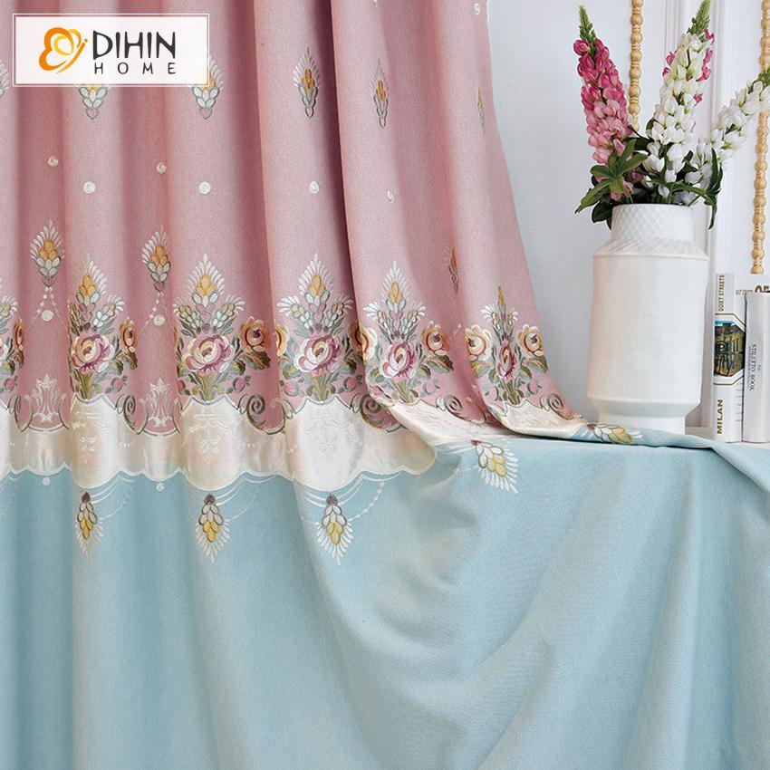 DIHIN HOME Pastoral Blue and Pink Embroidered Curtain Luxury Valance ,Blackout Curtains Grommet Window Curtain for Living Room ,52x84-inch,1 Panel Roman Shades Curtains Window Blinds custom curtains blackout curtains curtains for living room sheer curtains curtain fabric linen curtains kitchen curtains velvet curtains pinch pleat curtains bay window curtains outdoor curtains pleated curtains floral curtains dining room curtains kitchen valances drapes for bedroom patio curtains nursery curtains grommet curt