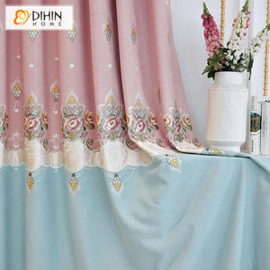 DIHIN HOME Pastoral Blue and Pink Embroidered Curtain Luxury Valance ,Blackout Curtains Grommet Window Curtain for Living Room ,52x84-inch,1 Panel Roman Shades Curtains Window Blinds custom curtains blackout curtains curtains for living room sheer curtains curtain fabric linen curtains kitchen curtains velvet curtains pinch pleat curtains bay window curtains outdoor curtains pleated curtains floral curtains dining room curtains kitchen valances drapes for bedroom patio curtains nursery curtains grommet curt