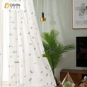 DIHIN HOME Pastoral Blue Butterfly Embroidered,Sheer Curtain,Grommet Window Curtain for Living Room ,52x63-inch,1 Panel Roman Shades Curtains Window Blinds custom curtains blackout curtains curtains for living room sheer curtains curtain fabric linen curtains kitchen curtains velvet curtains pinch pleat curtains bay window curtains outdoor curtains pleated curtains floral curtains dining room curtains kitchen valances drapes for bedroom patio curtains nursery curtains grommet curtains