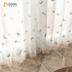 DIHIN HOME Pastoral Blue Butterfly Embroidered,Sheer Curtain,Grommet Window Curtain for Living Room ,52x63-inch,1 Panel Roman Shades Curtains Window Blinds custom curtains blackout curtains curtains for living room sheer curtains curtain fabric linen curtains kitchen curtains velvet curtains pinch pleat curtains bay window curtains outdoor curtains pleated curtains floral curtains dining room curtains kitchen valances drapes for bedroom patio curtains nursery curtains grommet curtains