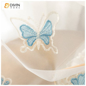 DIHIN HOME Pastoral Blue Butterfly Embroidered,Sheer Curtain,Grommet Window Curtain for Living Room ,52x63-inch,1 Panel Roman Shades Curtains Window Blinds custom curtains blackout curtains curtains for living room sheer curtains curtain fabric linen curtains kitchen curtains velvet curtains pinch pleat curtains bay window curtains outdoor curtains pleated curtains floral curtains dining room curtains kitchen valances drapes for bedroom patio curtains nursery curtains grommet curtains