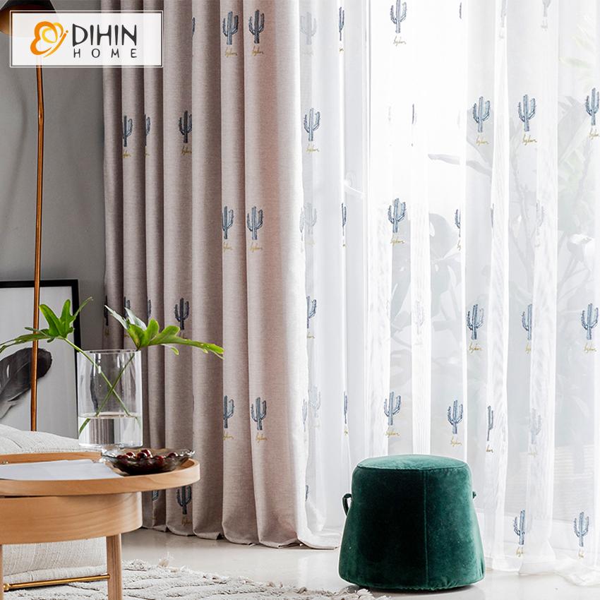 DIHIN HOME Pastoral Blue Cactus Embroidered ,Blackout Grommet Window Curtain for Living Room ,52x63-inch,1 Panel Roman Shades Curtains Window Blinds custom curtains blackout curtains curtains for living room sheer curtains curtain fabric linen curtains kitchen curtains velvet curtains pinch pleat curtains bay window curtains outdoor curtains pleated curtains floral curtains dining room curtains kitchen valances drapes for bedroom patio curtains nursery curtains grommet curtains