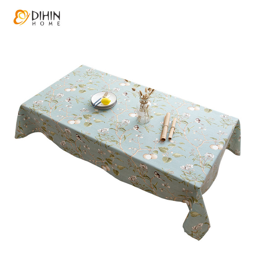 DIHIN HOME Pastoral Blue Color Bird and Tree Printed Tablecloth For Rectangle Tables,Custom Washed Linen Tablecloth,Handmade Rectangle Table Cover Roman Shades Curtains Window Blinds custom curtains blackout curtains curtains for living room sheer curtains curtain fabric linen curtains kitchen curtains velvet curtains pinch pleat curtains bay window curtains outdoor curtains pleated curtains floral curtains dining room curtains kitchen valances drapes for bedroom patio curtains nursery curtains grommet curt
