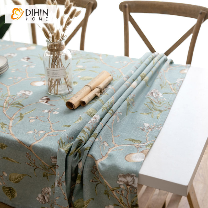 DIHIN HOME Pastoral Blue Color Bird and Tree Printed Tablecloth For Rectangle Tables,Custom Washed Linen Tablecloth,Handmade Rectangle Table Cover Roman Shades Curtains Window Blinds custom curtains blackout curtains curtains for living room sheer curtains curtain fabric linen curtains kitchen curtains velvet curtains pinch pleat curtains bay window curtains outdoor curtains pleated curtains floral curtains dining room curtains kitchen valances drapes for bedroom patio curtains nursery curtains grommet curt