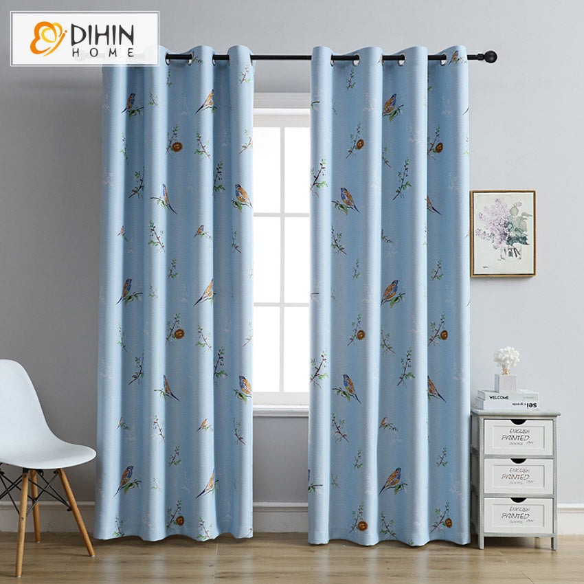 DIHIN HOME Pastoral Blue Color Birds Printed,Blackout Grommet Window Curtain for Living Room,1 Panel Roman Shades Curtains Window Blinds custom curtains blackout curtains curtains for living room sheer curtains curtain fabric linen curtains kitchen curtains velvet curtains pinch pleat curtains bay window curtains outdoor curtains pleated curtains floral curtains dining room curtains kitchen valances drapes for bedroom patio curtains nursery curtains grommet curtains