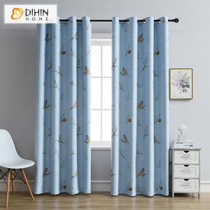 DIHIN HOME Pastoral Blue Color Birds Printed,Blackout Grommet Window Curtain for Living Room,1 Panel Roman Shades Curtains Window Blinds custom curtains blackout curtains curtains for living room sheer curtains curtain fabric linen curtains kitchen curtains velvet curtains pinch pleat curtains bay window curtains outdoor curtains pleated curtains floral curtains dining room curtains kitchen valances drapes for bedroom patio curtains nursery curtains grommet curtains
