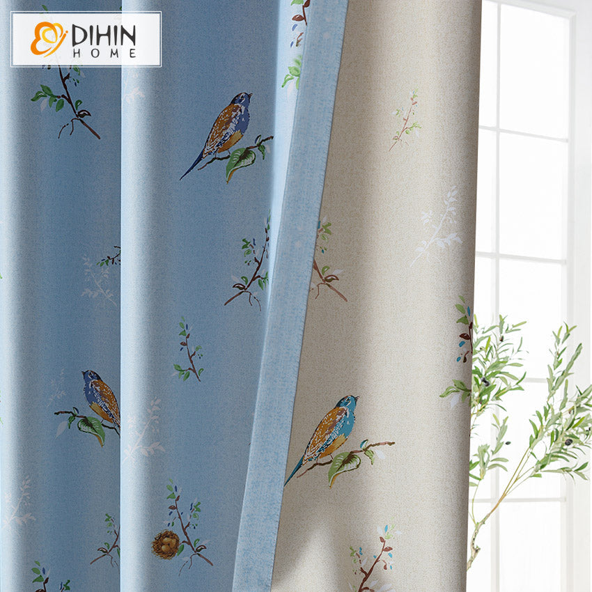 DIHIN HOME Pastoral Blue Color Birds Printed,Blackout Grommet Window Curtain for Living Room,1 Panel Roman Shades Curtains Window Blinds custom curtains blackout curtains curtains for living room sheer curtains curtain fabric linen curtains kitchen curtains velvet curtains pinch pleat curtains bay window curtains outdoor curtains pleated curtains floral curtains dining room curtains kitchen valances drapes for bedroom patio curtains nursery curtains grommet curtains