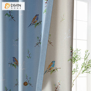 DIHIN HOME Pastoral Blue Color Birds Printed,Blackout Grommet Window Curtain for Living Room,1 Panel Roman Shades Curtains Window Blinds custom curtains blackout curtains curtains for living room sheer curtains curtain fabric linen curtains kitchen curtains velvet curtains pinch pleat curtains bay window curtains outdoor curtains pleated curtains floral curtains dining room curtains kitchen valances drapes for bedroom patio curtains nursery curtains grommet curtains