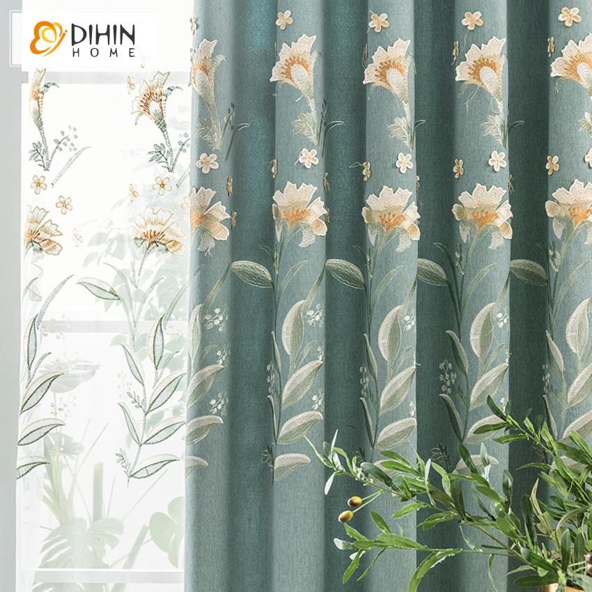 DIHIN HOME Pastoral Blue Color Cotton Linen Embroidered Curtain,Blackout Curtains Grommet Window Curtain for Living Room ,52x84-inch,1 Panel Roman Shades Curtains Window Blinds custom curtains blackout curtains curtains for living room sheer curtains curtain fabric linen curtains kitchen curtains velvet curtains pinch pleat curtains bay window curtains outdoor curtains pleated curtains floral curtains dining room curtains kitchen valances drapes for bedroom patio curtains nursery curtains grommet curtains