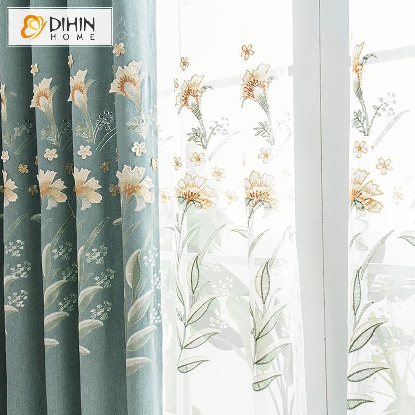 DIHIN HOME Pastoral Blue Color Cotton Linen Embroidered Curtain,Blackout Curtains Grommet Window Curtain for Living Room ,52x84-inch,1 Panel Roman Shades Curtains Window Blinds custom curtains blackout curtains curtains for living room sheer curtains curtain fabric linen curtains kitchen curtains velvet curtains pinch pleat curtains bay window curtains outdoor curtains pleated curtains floral curtains dining room curtains kitchen valances drapes for bedroom patio curtains nursery curtains grommet curtains