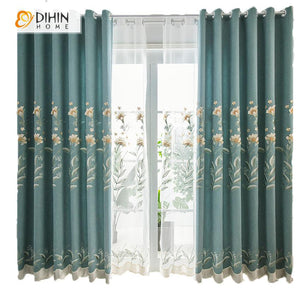 DIHIN HOME Pastoral Blue Color Cotton Linen Embroidered Curtain,Blackout Curtains Grommet Window Curtain for Living Room ,52x84-inch,1 Panel Roman Shades Curtains Window Blinds custom curtains blackout curtains curtains for living room sheer curtains curtain fabric linen curtains kitchen curtains velvet curtains pinch pleat curtains bay window curtains outdoor curtains pleated curtains floral curtains dining room curtains kitchen valances drapes for bedroom patio curtains nursery curtains grommet curtains