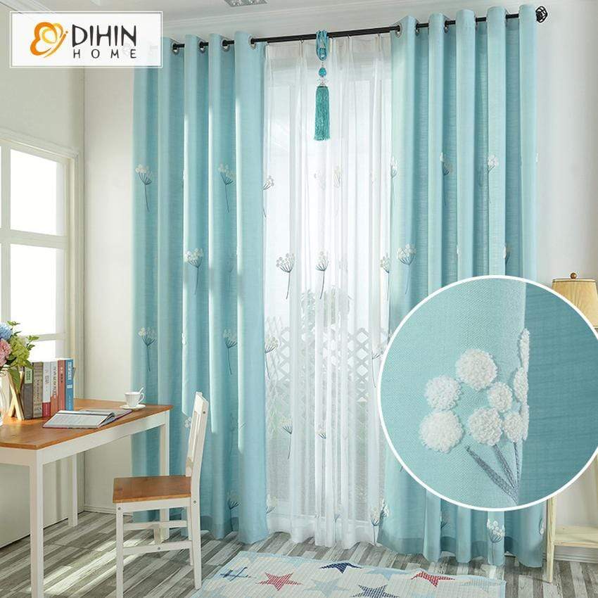 DIHIN HOME Pastoral Blue Color Embroidered Curtains,Blackout Grommet Window Curtain for Living Room ,52x63-inch,1 Panel Roman Shades Curtains Window Blinds custom curtains blackout curtains curtains for living room sheer curtains curtain fabric linen curtains kitchen curtains velvet curtains pinch pleat curtains bay window curtains outdoor curtains pleated curtains floral curtains dining room curtains kitchen valances drapes for bedroom patio curtains nursery curtains grommet curtains