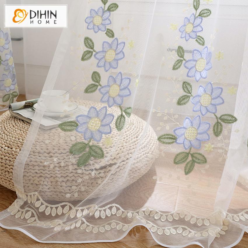 DIHIN HOME Pastoral Blue Color Embroidered Sheer Curtain, Grommet Window Curtain for Living Room ,52x63-inch,1 Panel Roman Shades Curtains Window Blinds custom curtains blackout curtains curtains for living room sheer curtains curtain fabric linen curtains kitchen curtains velvet curtains pinch pleat curtains bay window curtains outdoor curtains pleated curtains floral curtains dining room curtains kitchen valances drapes for bedroom patio curtains nursery curtains grommet curtains