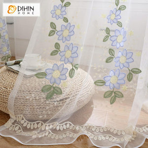 DIHIN HOME Pastoral Blue Color Embroidered Sheer Curtain, Grommet Window Curtain for Living Room ,52x63-inch,1 Panel Roman Shades Curtains Window Blinds custom curtains blackout curtains curtains for living room sheer curtains curtain fabric linen curtains kitchen curtains velvet curtains pinch pleat curtains bay window curtains outdoor curtains pleated curtains floral curtains dining room curtains kitchen valances drapes for bedroom patio curtains nursery curtains grommet curtains