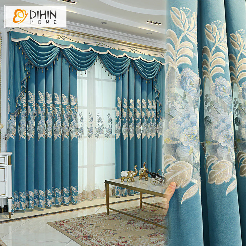 DIHIN HOME Pastoral Blue Color Embroidered Valance,Blackout Curtains Grommet Window Curtain for Living Room ,52x84-inch,1 Panel Roman Shades Curtains Window Blinds custom curtains blackout curtains curtains for living room sheer curtains curtain fabric linen curtains kitchen curtains velvet curtains pinch pleat curtains bay window curtains outdoor curtains pleated curtains floral curtains dining room curtains kitchen valances drapes for bedroom patio curtains nursery curtains grommet curtains