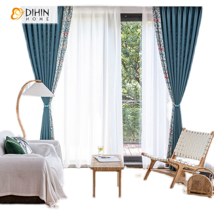 DIHIN HOME Pastoral Blue Color Flowers Printed,Blackout Grommet Window Curtain for Living Room,1 Panel Roman Shades Curtains Window Blinds custom curtains blackout curtains curtains for living room sheer curtains curtain fabric linen curtains kitchen curtains velvet curtains pinch pleat curtains bay window curtains outdoor curtains pleated curtains floral curtains dining room curtains kitchen valances drapes for bedroom patio curtains nursery curtains grommet curtains
