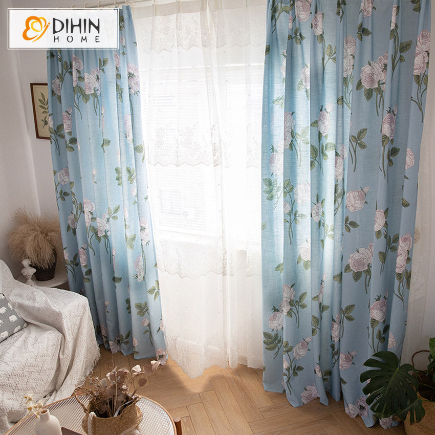 DIHIN HOME Pastoral Blue Color Flowers Printed,Blackout Grommet Window Curtain for Living Room ,52x63-inch,1 Panel Roman Shades Curtains Window Blinds custom curtains blackout curtains curtains for living room sheer curtains curtain fabric linen curtains kitchen curtains velvet curtains pinch pleat curtains bay window curtains outdoor curtains pleated curtains floral curtains dining room curtains kitchen valances drapes for bedroom patio curtains nursery curtains grommet curtains