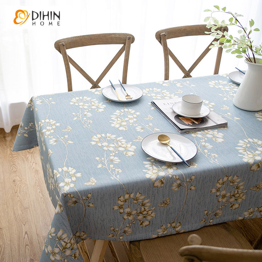 DIHIN HOME Pastoral Blue Color White Flowers Printed Tablecloth For Rectangle Tables,Custom Washed Linen Tablecloth,Handmade Rectangle Table Cover Roman Shades Curtains Window Blinds custom curtains blackout curtains curtains for living room sheer curtains curtain fabric linen curtains kitchen curtains velvet curtains pinch pleat curtains bay window curtains outdoor curtains pleated curtains floral curtains dining room curtains kitchen valances drapes for bedroom patio curtains nursery curtains grommet curt