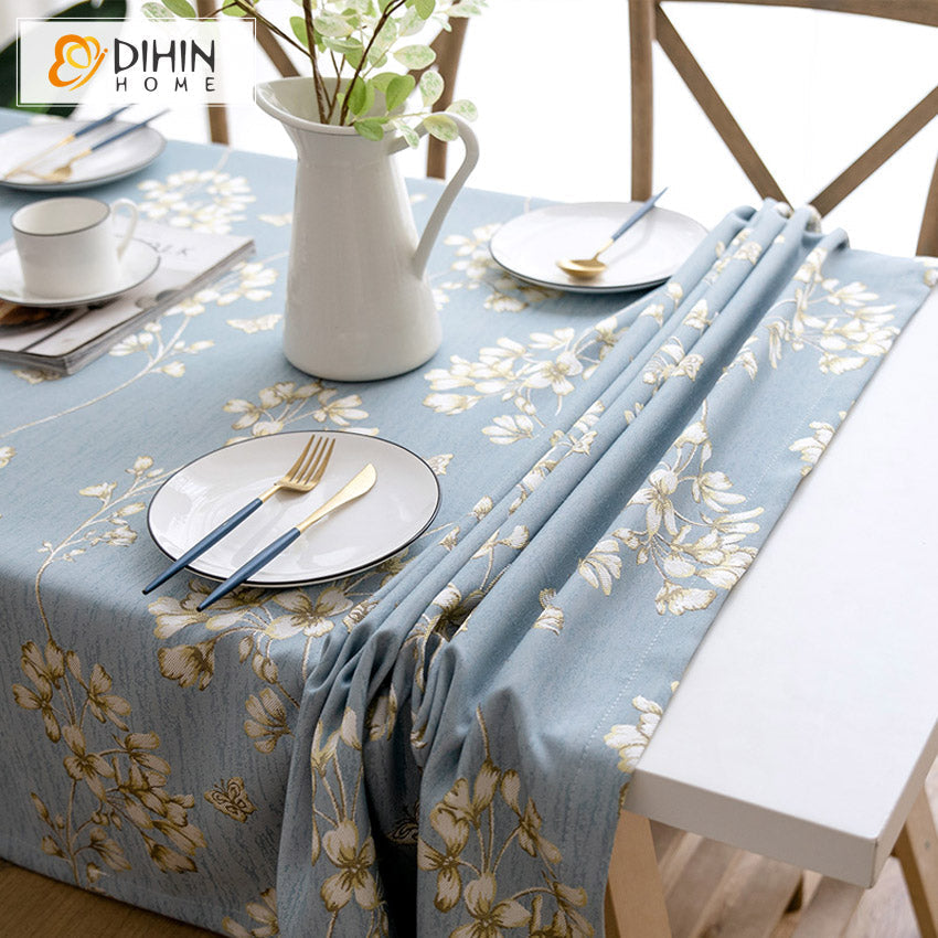 DIHIN HOME Pastoral Blue Color White Flowers Printed Tablecloth For Rectangle Tables,Custom Washed Linen Tablecloth,Handmade Rectangle Table Cover Roman Shades Curtains Window Blinds custom curtains blackout curtains curtains for living room sheer curtains curtain fabric linen curtains kitchen curtains velvet curtains pinch pleat curtains bay window curtains outdoor curtains pleated curtains floral curtains dining room curtains kitchen valances drapes for bedroom patio curtains nursery curtains grommet curt