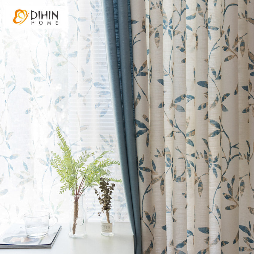 DIHIN HOME Pastoral Blue Color With Leaves Printed,Blackout Grommet Window Curtain for Living Room,1 Panel Roman Shades Curtains Window Blinds custom curtains blackout curtains curtains for living room sheer curtains curtain fabric linen curtains kitchen curtains velvet curtains pinch pleat curtains bay window curtains outdoor curtains pleated curtains floral curtains dining room curtains kitchen valances drapes for bedroom patio curtains nursery curtains grommet curtains