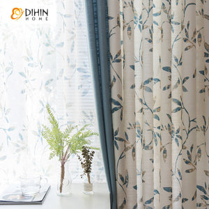 DIHIN HOME Pastoral Blue Color With Leaves Printed,Blackout Grommet Window Curtain for Living Room,1 Panel Roman Shades Curtains Window Blinds custom curtains blackout curtains curtains for living room sheer curtains curtain fabric linen curtains kitchen curtains velvet curtains pinch pleat curtains bay window curtains outdoor curtains pleated curtains floral curtains dining room curtains kitchen valances drapes for bedroom patio curtains nursery curtains grommet curtains