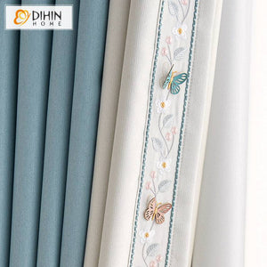 DIHIN HOME Pastoral Blue Curtains With Butterfly Lace,Blackout Grommet Window Curtain for Living Room ,52x63-inch,1 Panel Roman Shades Curtains Window Blinds custom curtains blackout curtains curtains for living room sheer curtains curtain fabric linen curtains kitchen curtains velvet curtains pinch pleat curtains bay window curtains outdoor curtains pleated curtains floral curtains dining room curtains kitchen valances drapes for bedroom patio curtains nursery curtains grommet curtains