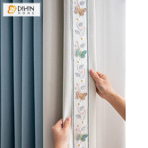 DIHIN HOME Pastoral Blue Curtains With Butterfly Lace,Blackout Grommet Window Curtain for Living Room ,52x63-inch,1 Panel Roman Shades Curtains Window Blinds custom curtains blackout curtains curtains for living room sheer curtains curtain fabric linen curtains kitchen curtains velvet curtains pinch pleat curtains bay window curtains outdoor curtains pleated curtains floral curtains dining room curtains kitchen valances drapes for bedroom patio curtains nursery curtains grommet curtains