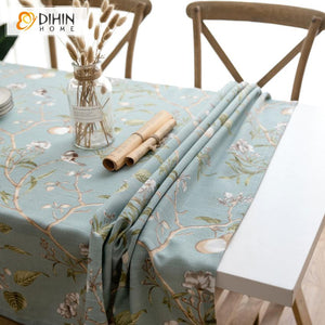 DIHIN HOME Pastoral Blue Fabric Bird and Flower Printed Tablecloth For Rectangle Tables,Custom Washed Linen Tablecloth,Handmade Rectangle Table Cover Roman Shades Curtains Window Blinds custom curtains blackout curtains curtains for living room sheer curtains curtain fabric linen curtains kitchen curtains velvet curtains pinch pleat curtains bay window curtains outdoor curtains pleated curtains floral curtains dining room curtains kitchen valances drapes for bedroom patio curtains nursery curtains grommet c